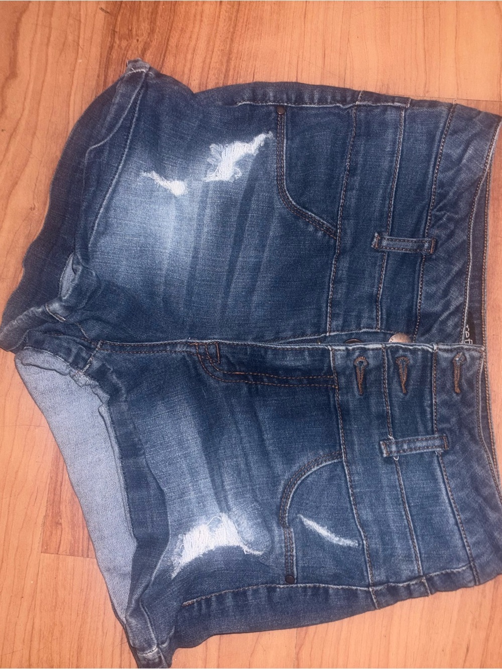 Mind Code Blue Ripped Denim Shorts